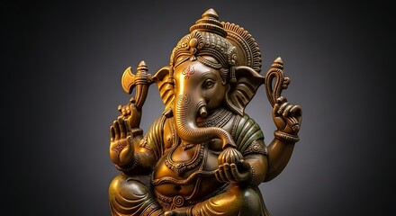 Fototapeta premium Golden Ganesha Statue with Dark Background