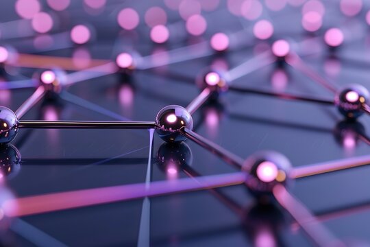 A network of glowing data nodes is connected by bright, luminous lines, creating a vibrant and dynamic scene. The design suggests advanced technology and connectivity