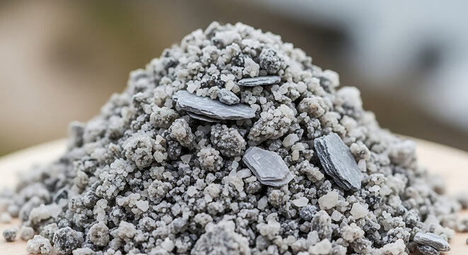 A close up shot of a pile of gray and white gravel and small flat rocks on a blurred background - Powered by Adobe