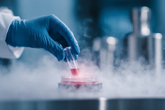 Embryologist uses a test tube in a lab to freeze eggs for fertility preservation