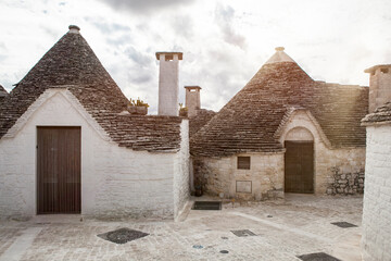 The distinctive and unique Trulli houses of Alberobello, Italy. Europe. UNESCO World Heritage Site.
