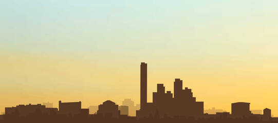 Panoramic poster of the city skyline with misty background buildings, hills sunrise, sunset and clouds of MIAMI, UNITED STATES