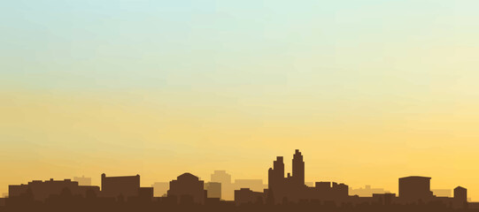 Panoramic poster of the city skyline with misty background buildings, hills sunrise, sunset and clouds of SAN DIEGO, UNITED STATES