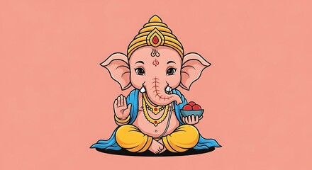 Cute Cartoon Ganesha Holding Sweets