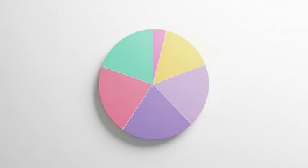 Fototapeta premium Pastel pie chart on white background, simple, overhead view, soft lighting