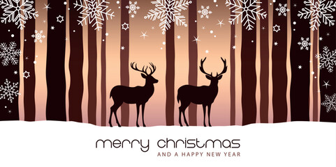 christmas winter border with deer in forest vector illustration