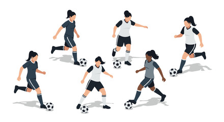 Fototapeta premium Female soccer players in action with ball on the field