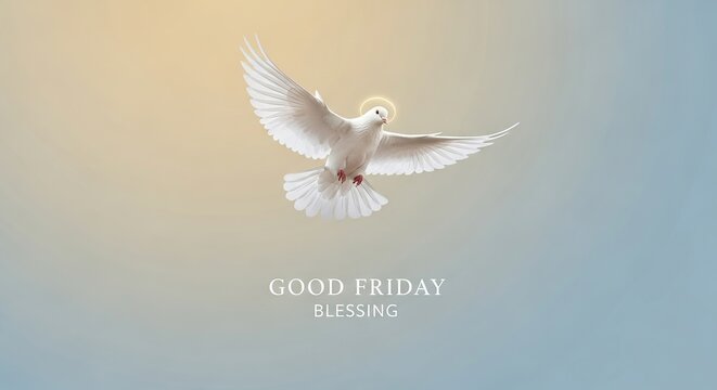 Dove flying with good friday message for a peaceful religious holiday