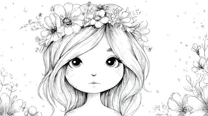 Fototapeta premium Adorable Chibi Princess Coloring Page with Delicate Flowers