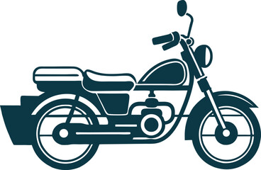 Silhouette of Vintage Style Motorcycle Design Illustration Riding on White Background with Simple Transportation
