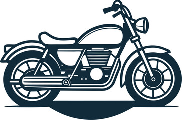 Design of Old Style Motorcycle Illustration Silhouette Riding on White Background with Simple Motorbike Transport