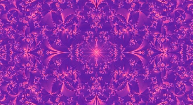 Abstract purple symmetrical pattern with floral elements for creative backgrounds