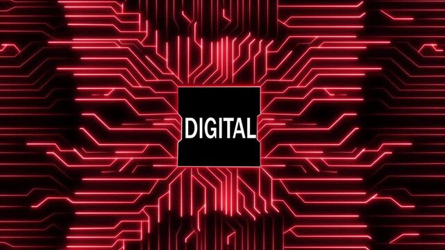 Digital technology concept featuring a glowing blue circuit board pattern with the word digital in the center, symbolizing innovation, connectivity, and advanced solutions