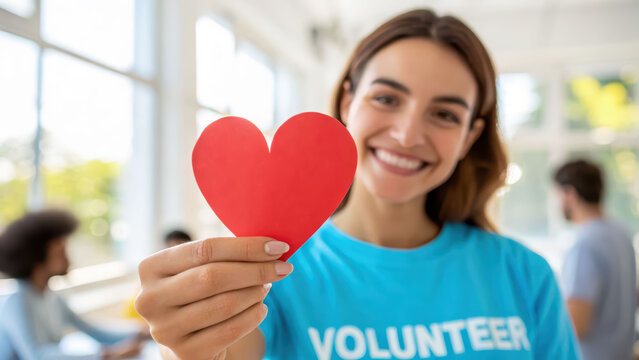 Volunteer charity donation heart smile woman support community blood donor day message warms hope and kindness for people in need