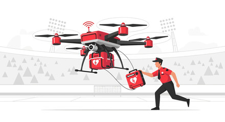 Innovative emergency response system, drone delivering automated external defibrillator to stadium