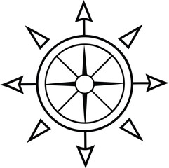 Travel Compass with Direction Arrows Line Art Vector Illustration