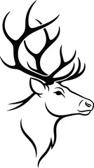 Elegant stag head with antlers in black and white minimalist vector illustration
