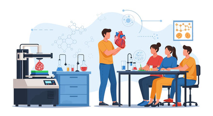 Medical innovation classroom demonstration 3D printing heart model for educational purposes  in a