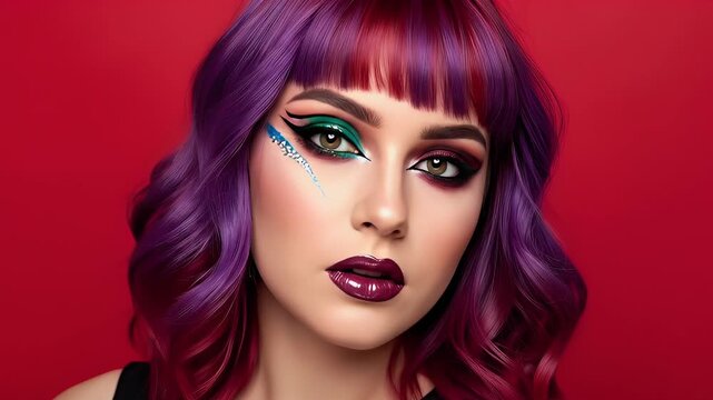 Model with color block eyeshadow and graphic eyeliner design