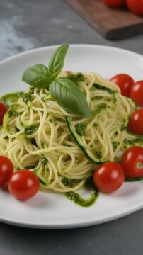 Zucchini-Nudeln (Zoodles) mit Pesto und Kirschtomaten