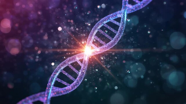 Glowing dna double helix with bokeh lights and light rays in the background - Powered by Adobe
