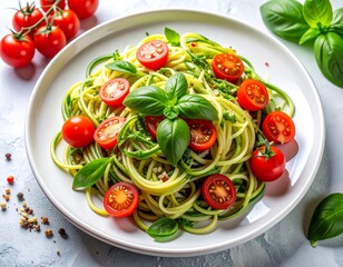 Zucchini-Nudeln (Zoodles) mit Pesto und Kirschtomaten