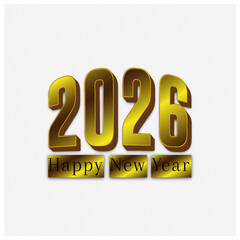 Happy New Year 2026 Golden Bold 3D Text on White Background