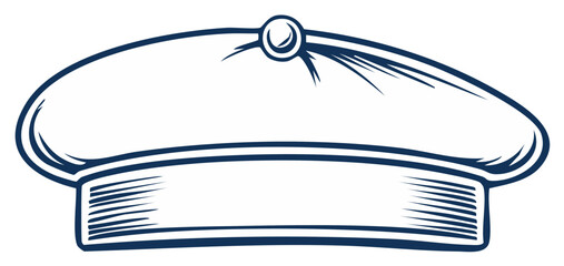 Stylized uniform hat line art vector illustration for culinary and nautical themes