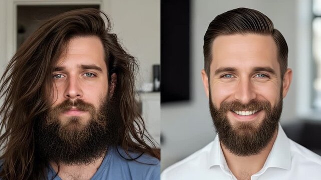 Unkempt to professional man in barber shop transformation