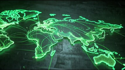 Glowing green digital world map with network connections - Powered by Adobe