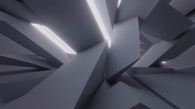 Abstract geometric structure with illuminated channels.