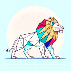 Colorful Geometric Lion Illustration, Geometric Style Lion Vector Art.