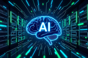 Artificial intelligence brain with network connection representing future technology