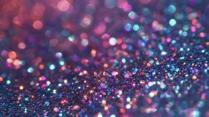 A macro view of sparkling glitter in vibrant purple and teal hues, creating a bokeh effect. - Powered by Adobe