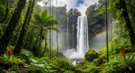 Tropical waterfall in lush rainforest costa rica landscape scenic nature beauty jungle waterfall tropical foliage green vegetation vibrant natural environment