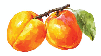 Juicy Fresh Orange Apricot Isolated on White Background Vector Illustration