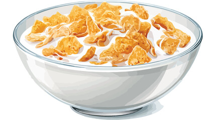Delicious Gourmet Breakfast Cereal Bowl with Fresh Milk in Glass Vector Illustration