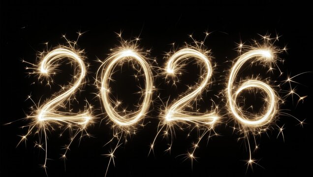 The image is a series of fireworks that spell out the 2026