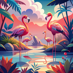 Obraz premium flamingos in the water