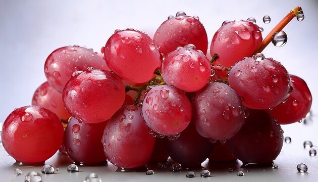 close up of juicy red grapes with water droplets