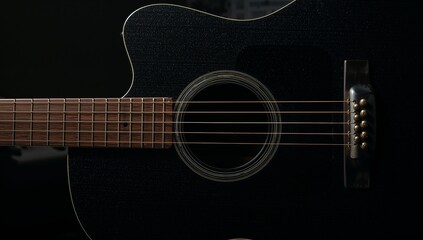 Fototapeta premium Guitar Acoustic Close Up Strings Musical Instrument Music Sound Wooden Instrument Detail Chords Fingerboard Frets Instrumentation Performance Studio Rock Pop Generative AI