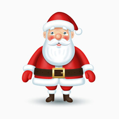 Santa Claus in a red suit with a white beard, hat and glasses. The cute smiling vector Christmas character that can be used for Christmas cards, festive designs, seasonal projects. Vector illustration