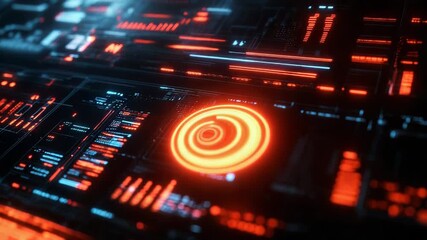 Digital data processing with glowing futuristic interface - Powered by Adobe