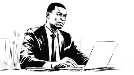 Confident African American Businessman in Suit Working Successfully