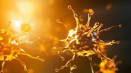 Golden virus cells floating, spreading, causing infection - Powered by Adobe