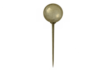 Gold headed pin with sharp tip on transparent background, a common office supply for pinning important notes