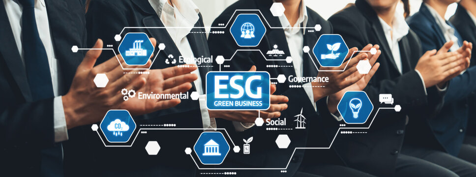 Hands of diverse business people applauding innovations in green practices and sustainability, emphasizing the importance of ESG principles in modern business strategies.. Amity