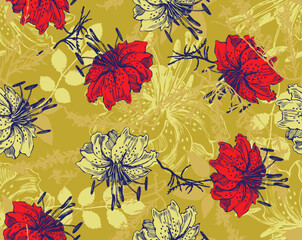 Seamless Floral Pattern in vector.Wild flowers, leaves, branches, candies repeat pattern design set.Handmade. Wallpaper, fabric or design of gift paper. Vector illustration.Print for bed linens.