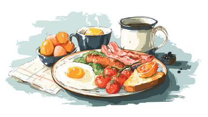 Traditional English Breakfast Landing Page Template Vector