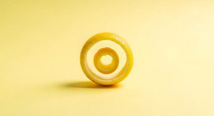 Lemon peel art design on yellow background fruit citrus food photography creative still life concept 100